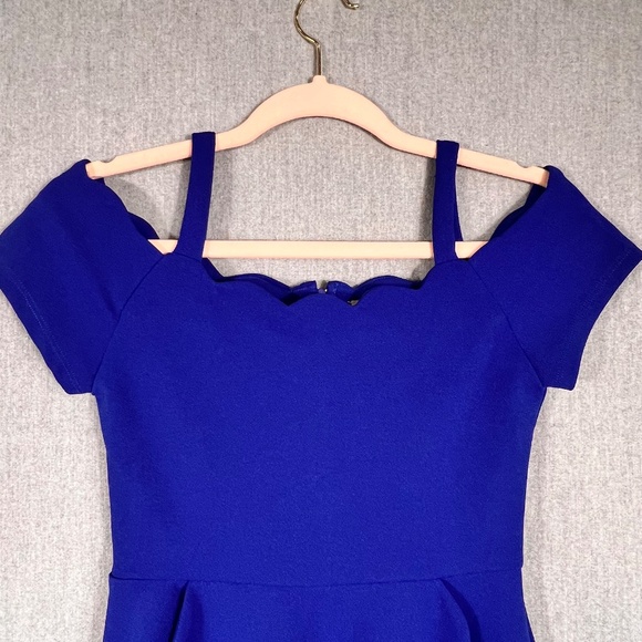 Rare Editions Scallop Neck Fit and Flare Mini Dress Sz 10 Royal Blue Pockets - Picture 3 of 12